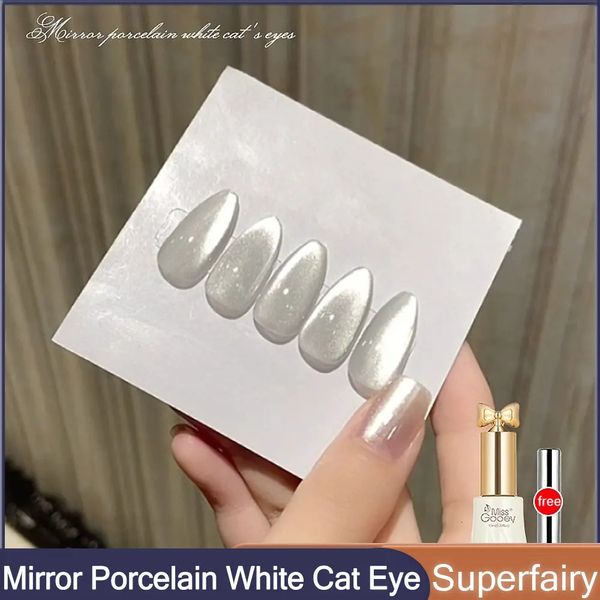 MISSGOOEY Mirror Porcelain White Cat Eye Gel Nagellack 10 ml Super Flash Chameleon Magnetic Gel Nail Art Gel für Nagelstudio 240306