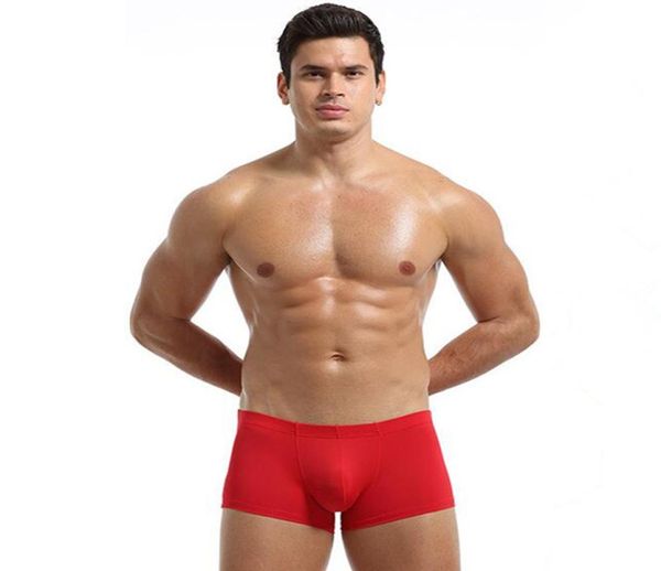 Homens vermelho azul sexy engraçado roupa interior boxers europa eua masculino cuecas finas rayon seda gelo cintura baixa respirável marca elástica patchwor1090500