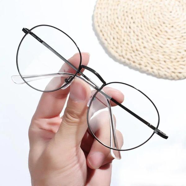 Óculos de sol versão coreana óculos metal arte retro circular plana quadro de grandes dimensões óptico