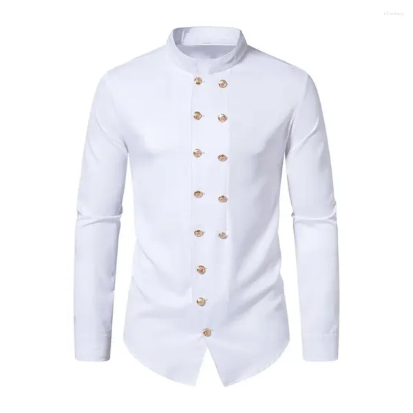 Camisas casuais masculinas camisa masculina vintage retro estilo duplo-breasted com colarinho fino ajuste macio tecido respirável para formal