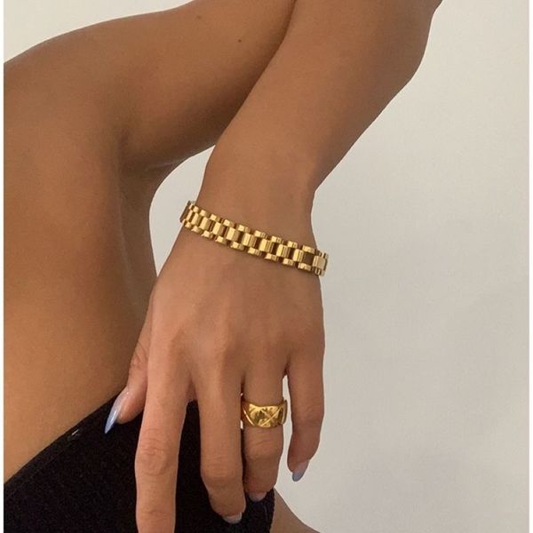 Com 18 k ouro pave pulseira de relógio declaração pulseira feminina jóias aço inoxidável vestido chique japão coreia do sul moda 220218246a