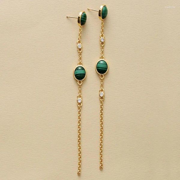 Brincos de luxo longo borla mulheres malaquita pedras corrente balançando anéis de orelha elegante jóias bijoux atacado