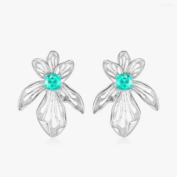 Ohrstecker, elegantes Iris-Blumen-Design mit simuliertem seegrünem Paraiba-Turmalin-Ohrring für Frauen, einfacher Schmuck