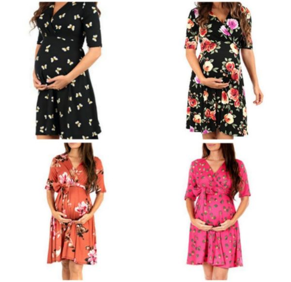 Mulheres grávidas vestido de verão 2019 moda vneck roupas mãe roupas casuais pós-natal roupas femininas 1ar510ds13r7607396
