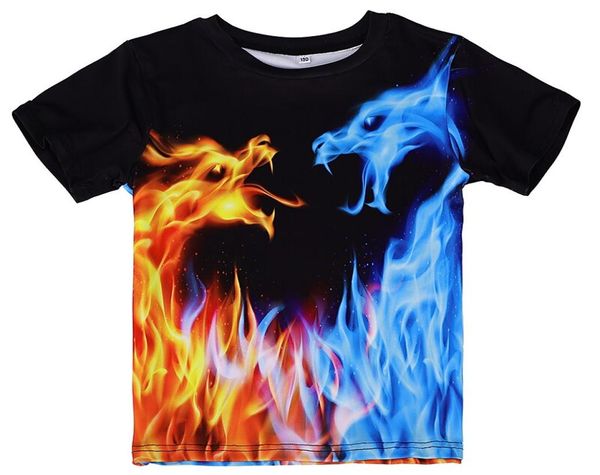 2021 dragão fogo 3d impressão tshirts crianças streetwear engraçado dos desenhos animados animais camisetas topos meninos meninas roupas esportivas moda t camisa h3581043