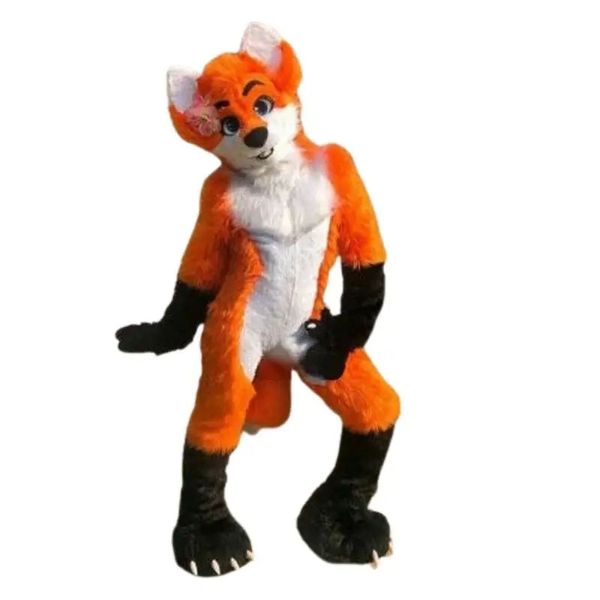 2024 VENDAS QUENTES Long Furry Fox Fursuit Mascote Costume Carnaval Party Stage Dress Dress For Men Momen Halloween Costum