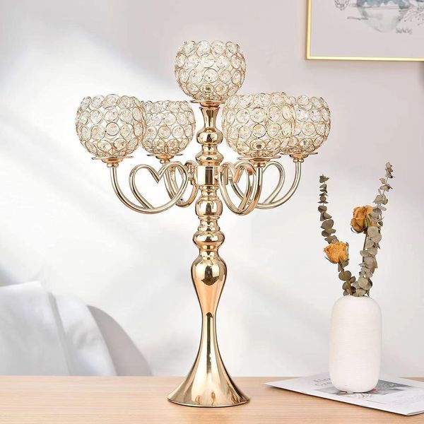 Candeliere a 5 teste Portacandele in cristallo di metallo Ciotola Candelabri Centrotavola per decorazioni di nozze