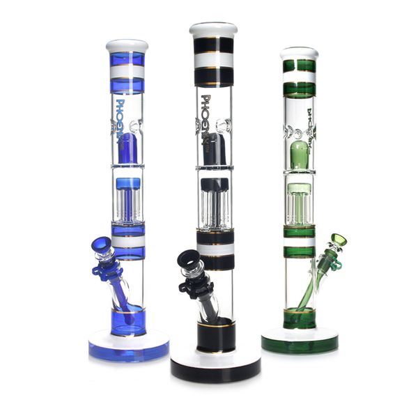 Phoenixstar 17 polegadas Big Glass Water Bong Vaso de vidro Shisha Bongo de vidro de tubo reto com 8 braços Perc Percolator Bongo de água fumando tubos de água