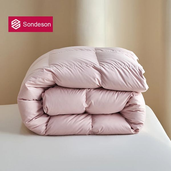 Sondeson feminino rosa premium 100% edredon penas de ganso colcha enchimento 3d pão fofo edredom cobertor de dormir concha de algodão 240304