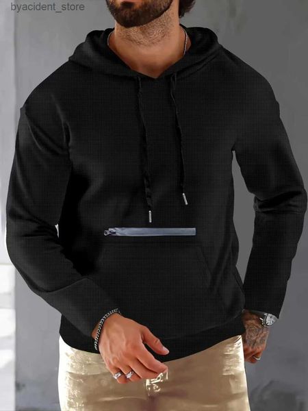 Moletons masculinos Moletons Nova Primavera Verão Hip Hop Rua Mens Hoodie Pulôver Moletom Elegante Casual Respirável Cor Sólida Mens Hoodie L240315