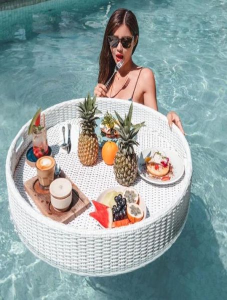 Tubi galleggianti gonfiabili Vassoio in rattan Piatto di stoccaggio per bevande alla frutta nordica Piscina per acqua fatta a mano Supporto per tazza Galleggiante Materasso per bevande per feste8868725