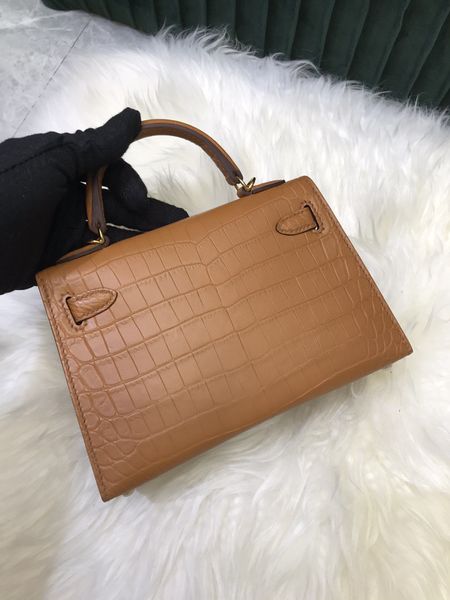 Designer -Tasche Luxus Handtasche Marke Geldbeutel Matt Crocodile Haut 19,5 cm Frauen Mini Totes Voll handgefertigt Qualität Wachs Line Herunterheimen Großhandelspreis