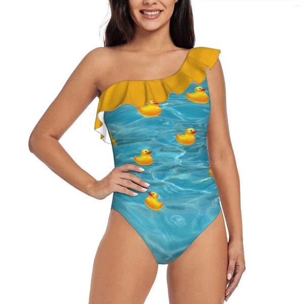 Damen Bademode Gummi Ducky Heaven Ver.2 Frauen Rüschen Einteiliger Badeanzug Sexy Body Monokini Badeanzug Ente Liebe Liebhaber TQU6