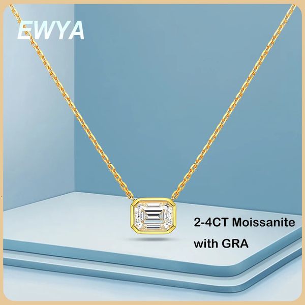 Ewya luxo 24ct d cor esmeralda corte pingente colar para mulher s925 prata moldura conjunto diamante colares jóias finas 240227