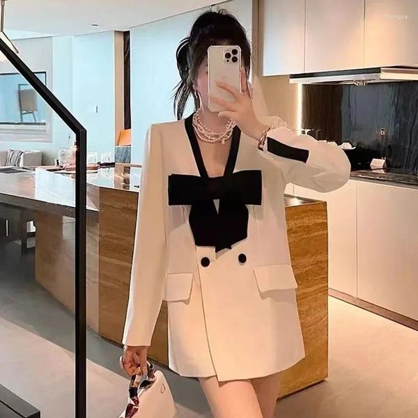 Abiti da donna Lnsozkdg Primavera Bianco Elegante Ufficio Blazer da donna Lusso Doppio Bottone Blazer lunghi Giacca da moda coreana Abbigliamento donna