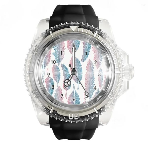 Наручные часы Прозрачные силиконовые черные часы «Ловец снов» с перьями мужские и женские часы Модные кварцевые наручные часы