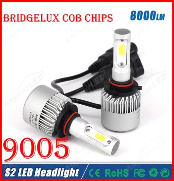 2016 Yeni 1 Set S2 9005 HB3 60W 8000LM LED Far Sistemi Işık Kiti Bridgelux Cob Cob Tips 2 tarafı bir farda sürüş ampulü R32555207