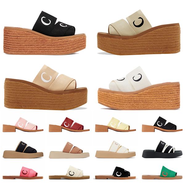 Espadrillas con zeppa di lusso Woody Flat Mule Sandali firmati Donna Sandali con plateau in lino Mila Beige Bianco Nero Rosa Pantofole Tacchi alti Sandalo Slider Mocassini Scarpe