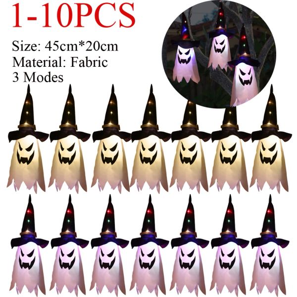 Hüte 110pcs Halloween LED Blinkes hängendes Geister Halloween Party Dress Up Glowing Wizard Hat Lampe Horror Requisiten Home Bar Dekor