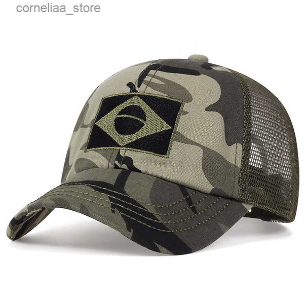 Top Caps Brezilya Bayrak Kamuflaj Beyzbol Kapağı Moda Orman Savaş Kapakları Ayarlanabilir Açık Mekan Pamuklu Hip Hop Sports Hat240315