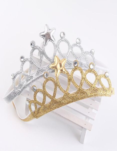 Повязка на голову с короной для девочек, диадемы принцессы, Корона, золотистая, серебряная повязка на голову, эластичная повязка на голову для подарка на день рождения, реквизит для детской повязки на голову3144341