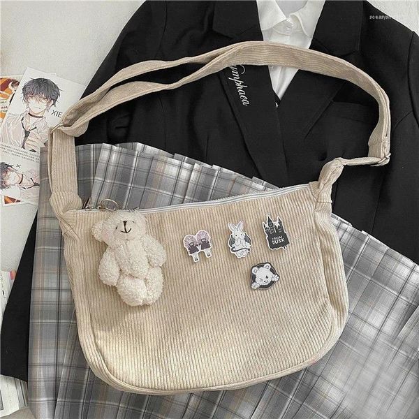 Borsa MBTI Borsa a tracolla da donna in velluto a coste vintage Autunno e inverno Studente Hobos Messenger Borsa da donna Harajuku in stile giapponese