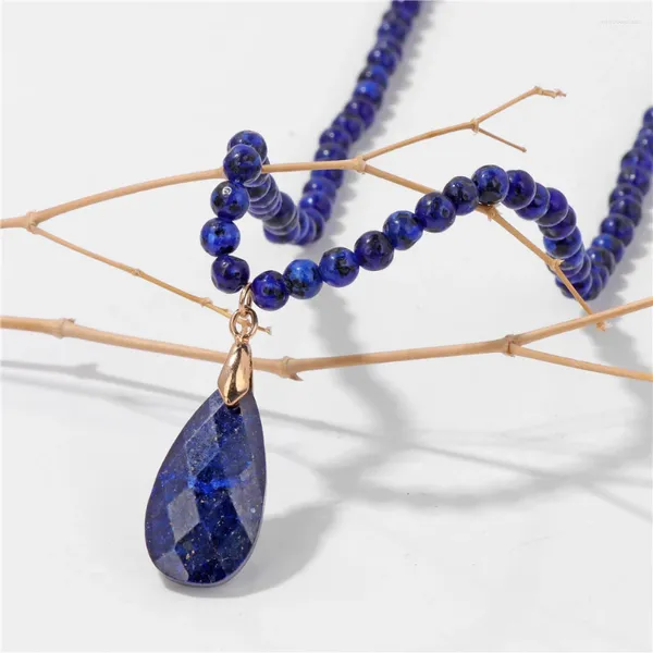 Pingente colares grande gota de água pingente colar natural lapis lazuli quartzs pedra grânulo azul charme gargantilha jóias presente para mulheres