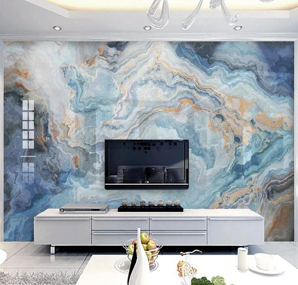 Personalizado qualquer tamanho mural papel de parede moderno azul paisagem mármore papéis sala estar tv sofá decoração casa 3d sala9042501