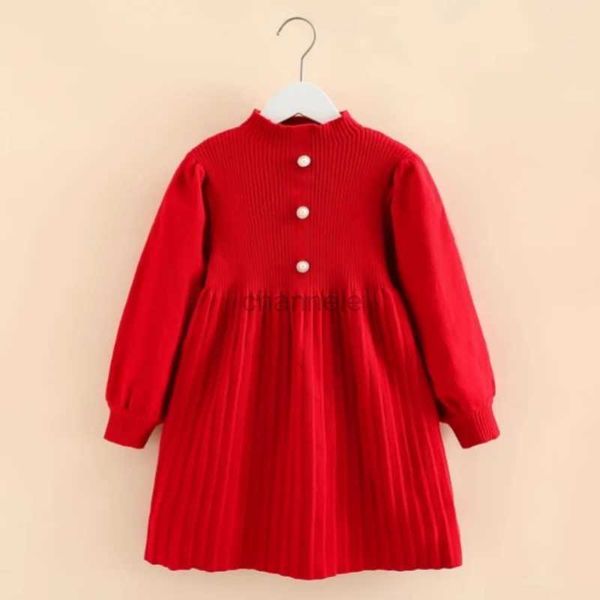 Vestidos da menina 2023 calor de inverno 3 4 5 6 7 8 9 10 12 anos Natal ano novo princesa aniversário vermelho vestido de malha para crianças pequenas meninas 240315