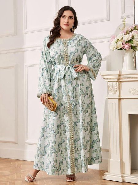 Roupas étnicas Abaya para 2024 Plus Size Imprimir Mulheres Muçulmanas Soltas Maxi Vestido Eid Party Dubai Kaftan Turco Islam Árabe Vestido Caftan Jalabiya