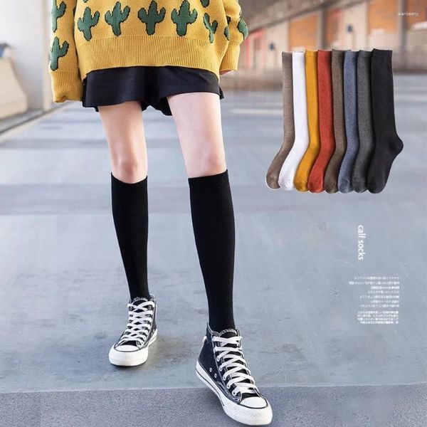 Frauen Socken Lange Röhre Haufen Herbst Winter Hohe Japanische Wade Student Strümpfe Einfarbig Dünne Bein