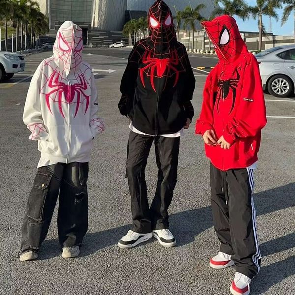 American Hiphop Spider Man Hoodie masculino 2023 outono/inverno jaqueta solta com capuz grande