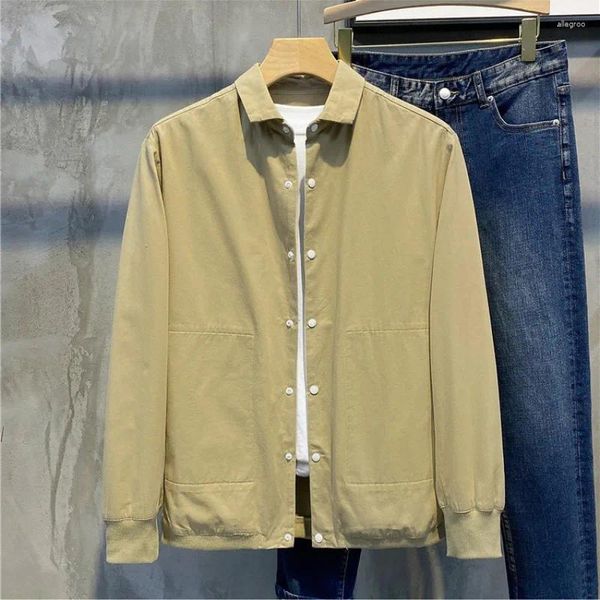 Erkek ceketler bahar moda çok yönlü pamuk ince ceket gündelik yaka ceket düz renk tek göğüslü dış giysiler minimalist gömlek