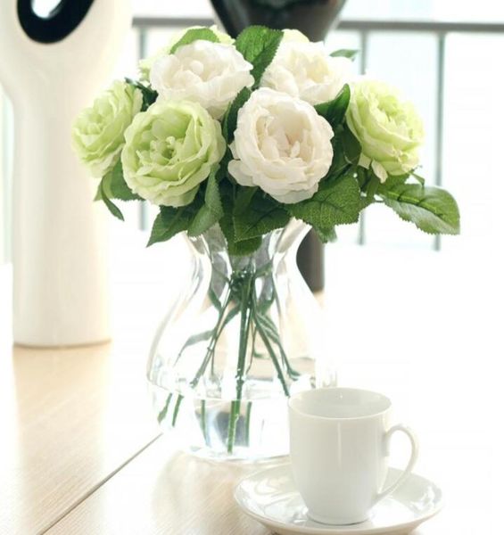 Очаровательная искусственная шелковая ткань, розы, пионы, букет цветов, белый, розовый, оранжевый, зеленый, красный для свадебного украшения дома, GB8012616028