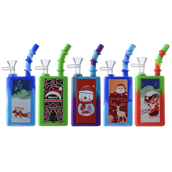 Stile natalizio Mini Small Rigs Silicone Bong Bottiglia per bevande Narghilè Natale 14mm Giunto femmina WP21123