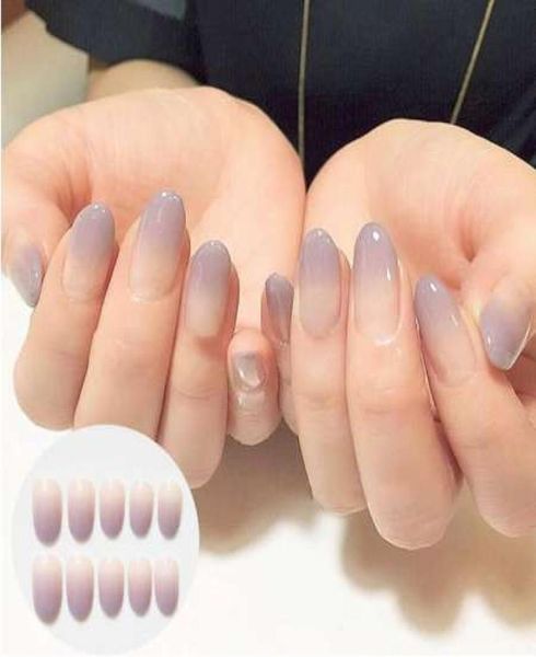 Nuovo 24 pezzi sexy nude viola colore sfumato unghie finte con colla tinta unita punta per unghie finte adesivo per unghie manicure finito2235824