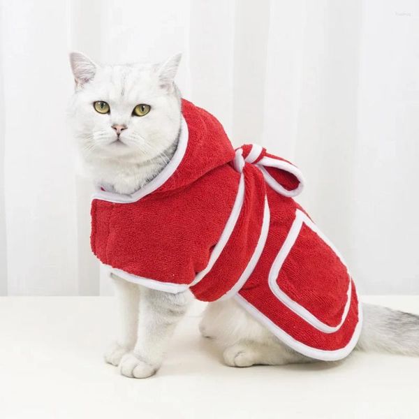 Vestuário para cães Vermelho Pet Absorvente Roupão Microfibra Roupas de Gato Banho Rápido Seco Suprimentos Atacado