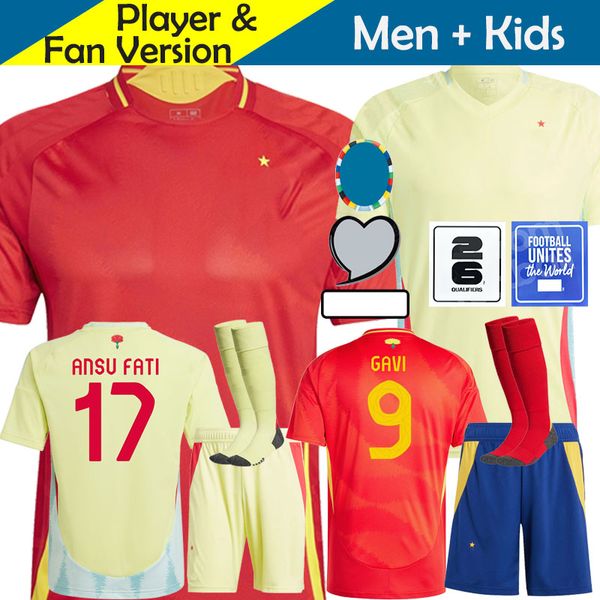 Spagna 24 25 Soccer Jersey Morata Ferran Asensio 2024 Euro Cup Spanish National Team Shirt 2025 uomini Kit per bambini che si mette a casa camisetas Espana Rodri Olmo