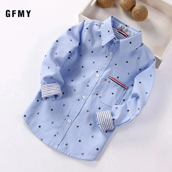 GFMY, весенне-осенние модные рубашки с длинными рукавами и принтом якоря для мальчиков, рубашки для мальчиков 1511, 3T12T, детская повседневная одежда 240307