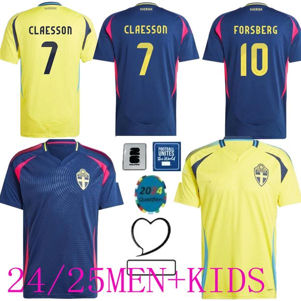 2024 Schweden Fußballtrikots Nationalmannschaft DAHLIN BROLIN INGESSON LARSSON 24/25 Heim Gelb Auswärts blau Erwachsene Herren Fußballtrikots Uniformen Kinderset