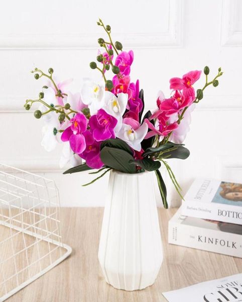 Dekorative Blumenkränze, luxuriöse Orchidee mit Blättern, künstliche Blume, weiße Schmetterlingsorchideen, gefälscht für Zuhause, Hochzeitsdekoration 6404978