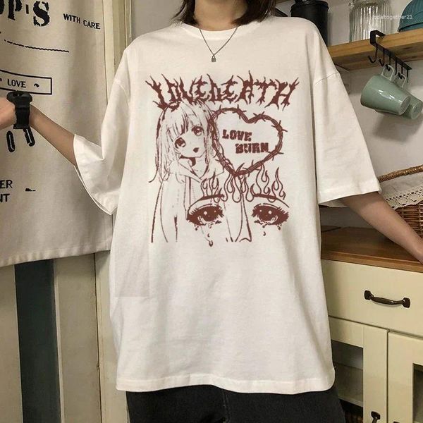 Homens Tank Tops Harajuku Camiseta Oversized Mulheres Japonês Anime Y2K Roupas Cartoon Gráfico Tee Femme Streetwear