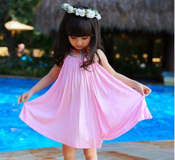 Kindermädchenkleid für den Sommer 2019, das neue ärmellose Gallus-Kleid aus 100 % reiner Baumwolle für Kinder, Strand-Freizeitkleider mit Gürtel, l T482, 5 Stück, 7484712