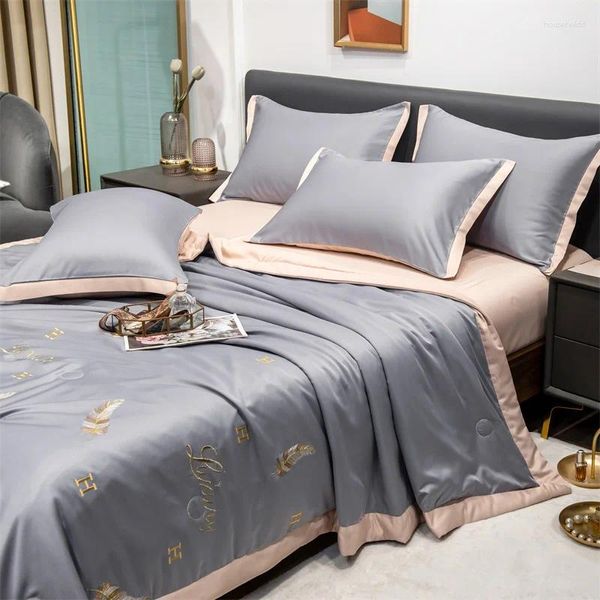 Conjuntos de cama 4 pcs lençóis de cetim conjunto de luxo sedoso com bolso profundo 1 capa de edredão folha plana 2 fronhas