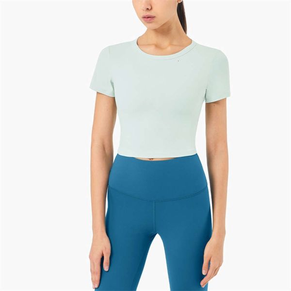 Lu Align Lemon Crew Curto Esportes Feminino Mangas Pescoço Camisas de Yoga Plus Size Camisetas de Secagem Rápida Ginásio Treino Crop Tops Fiess Roupas esportivas