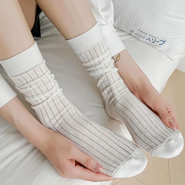 Frauen Socken Baumwolle Samt Frau Einfarbig Sommer Dünne Lose Lange Mesh Atmungsaktive Schwarz Weiß Damen Mädchen Nette Sox