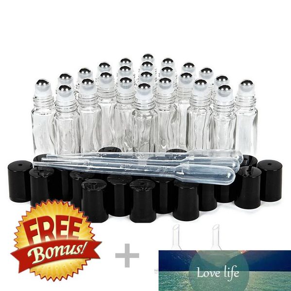 24pcs 10ml Rolo de vidro transparente liso em garrafas Vazias Garrafa de bola de rolo de aço inoxidável para óleos essenciais Perfume de brilho labial5950682