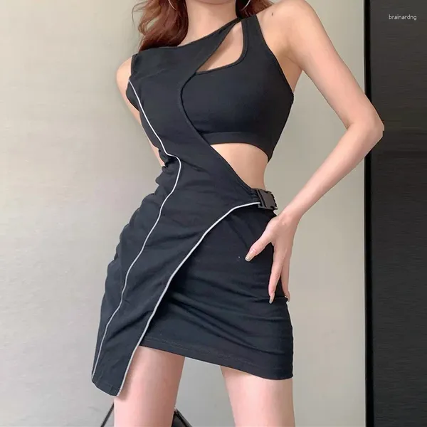 Casual Kleider Mode Unregelmäßige Sexy Aushöhlen Mini Bodycon Kleid Sommer Harajuku Ärmellose Enge Club Party Outfits Für Frau Schwarz