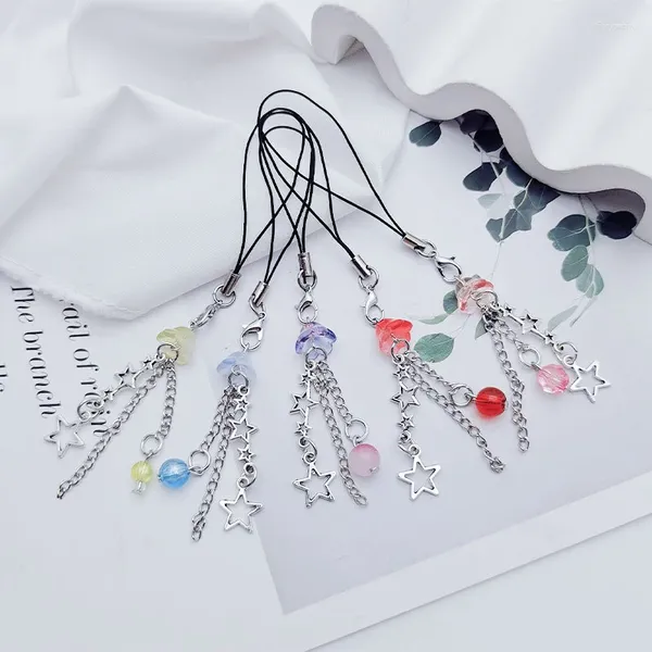 Schlüsselanhänger, Quallen-Handyanhänger, Schlüsselanhänger, Kristallstern, Perle, Handykette, einzigartiges Fransen-Lanyard für Frauen und Mädchen