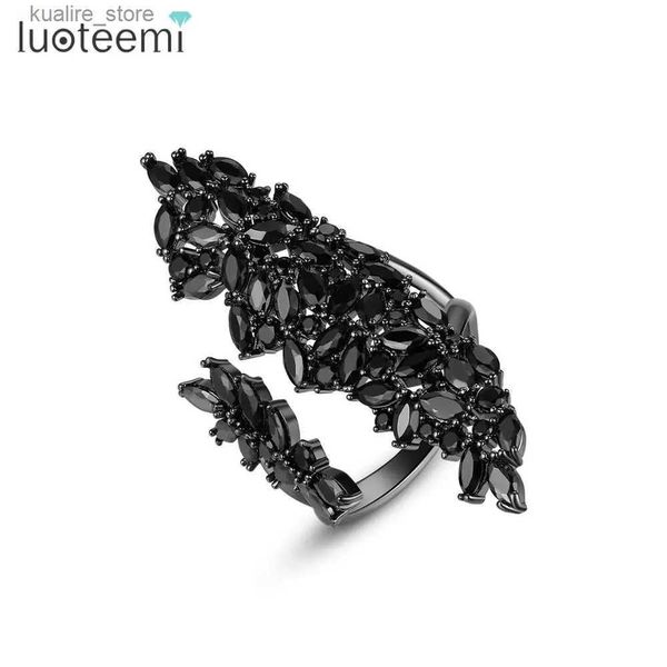 Cluster-Ringe LUOTEEMI Verstellbare Schwarz Grün CZ Männer Ringe Ungewöhnliches Design Unregelmäßige Offene Gothic Schmuck für Frauen Kpop Männer Punk Party Ringe L240315